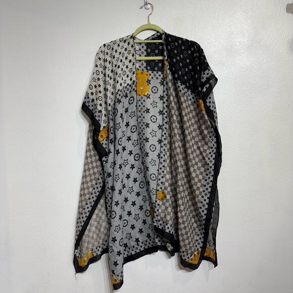 Odiva Black Print Open Front Kimono Sz O/S - Picture 2 of 12